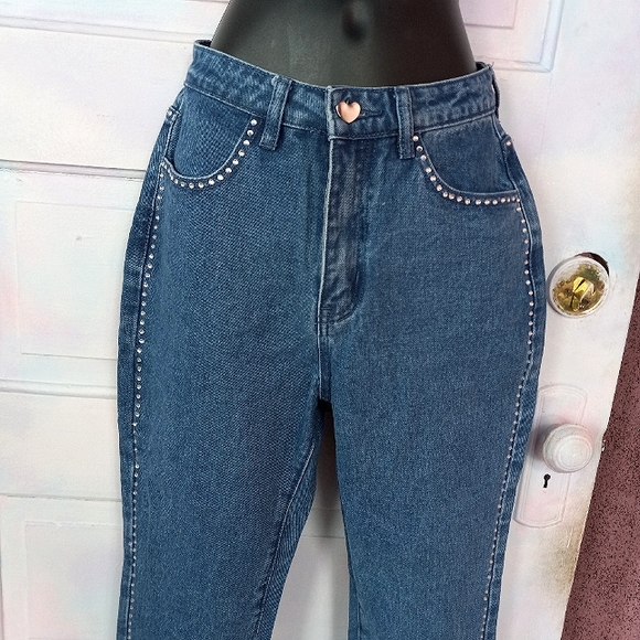 Bratz × Dolls Kill like new heart Pocket rhinestone adorable str8leg jeans! - Picture 5 of 12